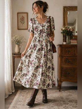 90s Byer Too California Floral Button Front Dress Cottagecore Made in USA